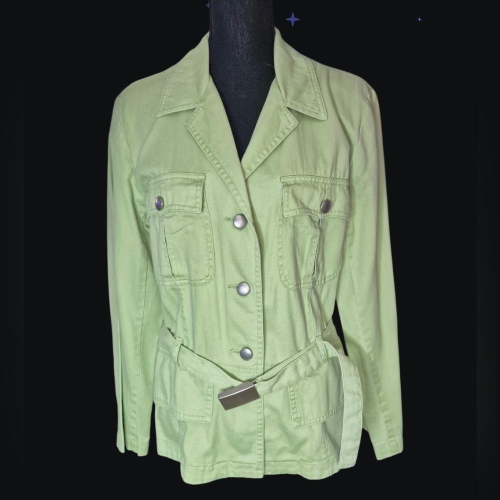 Vintage Spiegel Elements Pistachio Green Belted Safari Utility Jacket Size 10